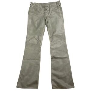 Diesel Leather Pants Women's 30 Green Lace Up Flare Leg 30x33